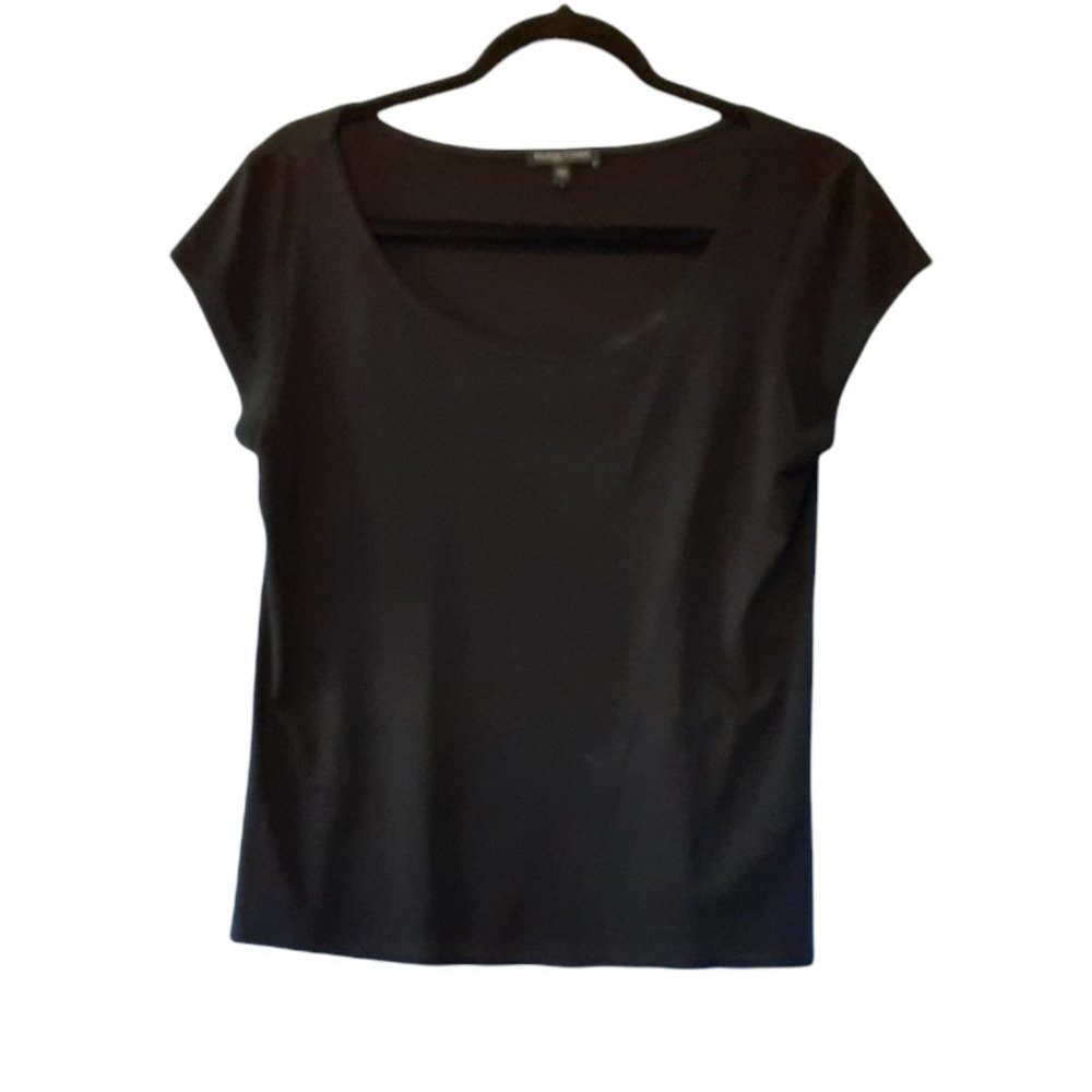 EILEEN FISHER SILK, SHORT SLEEVE PULLOVER, BLACK SIZE M